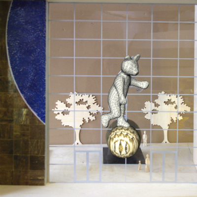 A mock-up of how the bear will be seen from inside the hospital's atrium.